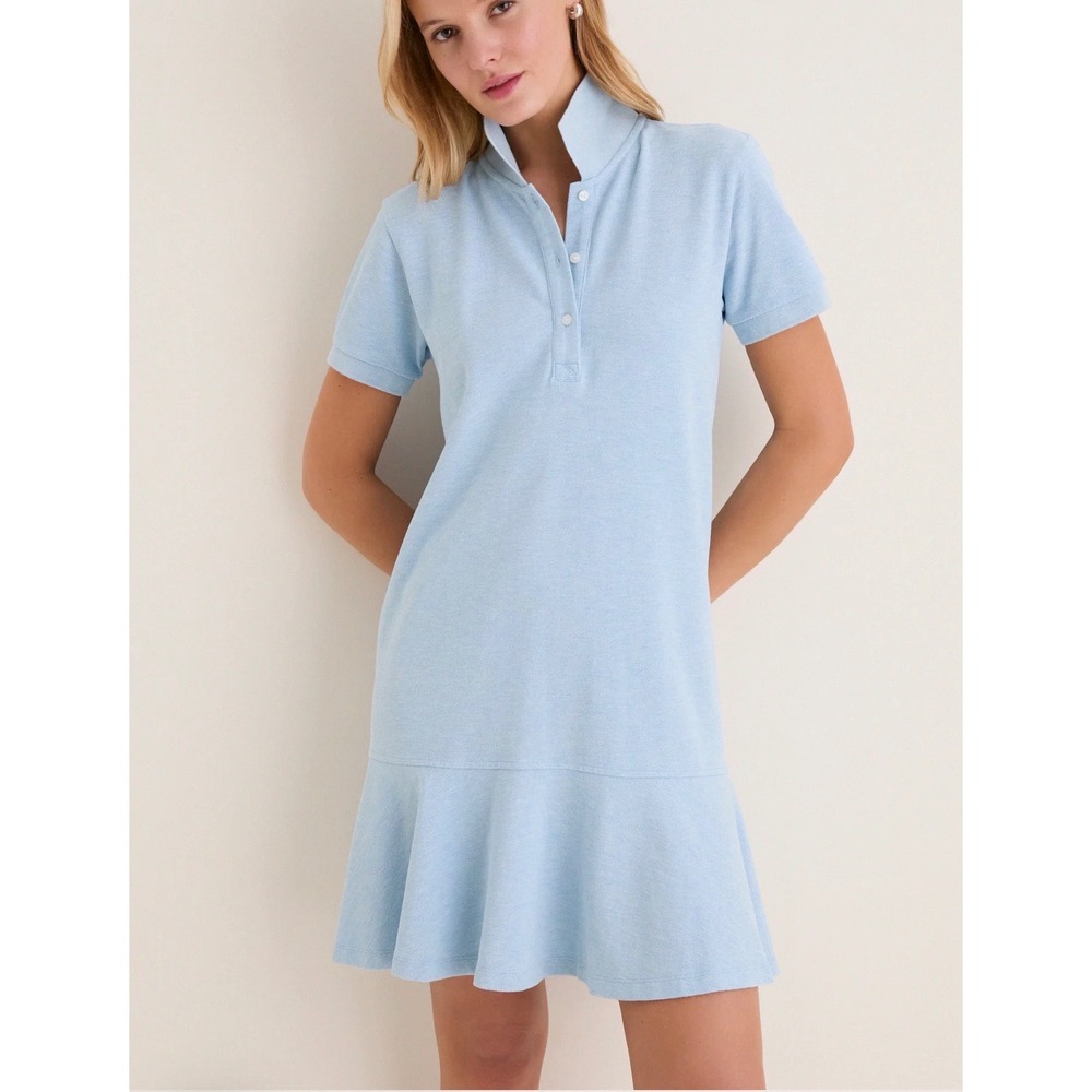 Tuckernuck Light Blue Pique May Ruffle Hem Polo Dress S/S Cotton Mini Small